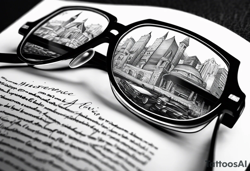 open hard back book. large round glasses reading it tattoo idea