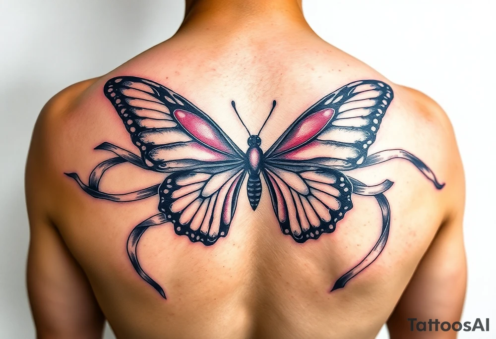 ethereal butterfly with flowing silk ribbons in moonlight tattoo idea
