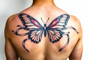 ethereal butterfly with flowing silk ribbons in moonlight tattoo idea