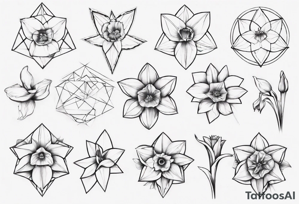 fineline, Daffodil, geometric tattoo idea