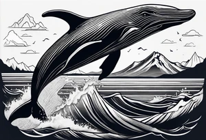 humpback whale with a mountain scene drawn on its tail tattoo idea