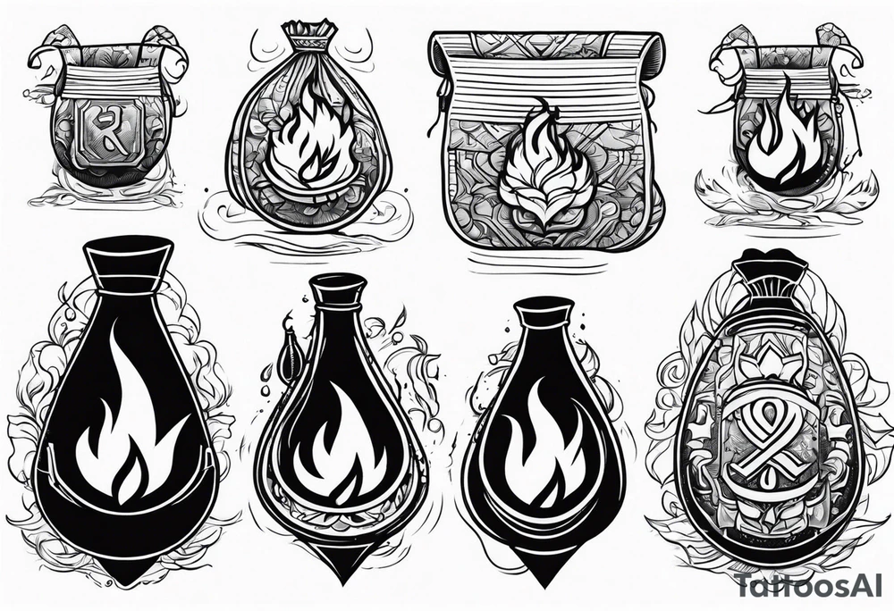 money bags on fire tattoo idea