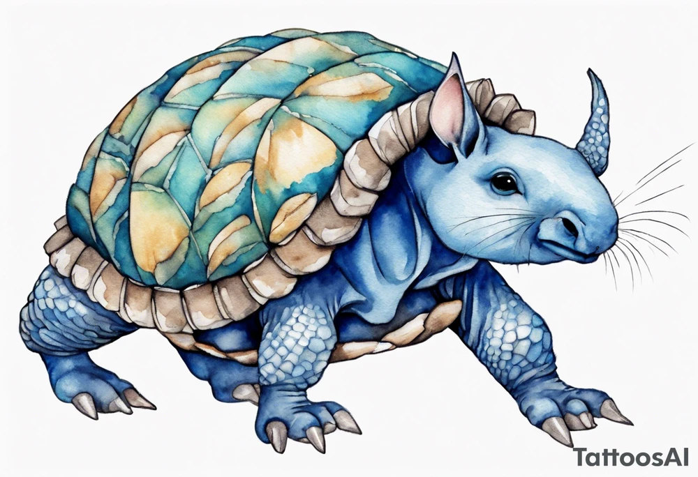 a blue fur-covered armadillo with the shell of a turtle tattoo idea