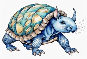 a blue fur-covered armadillo with the shell of a turtle tattoo idea