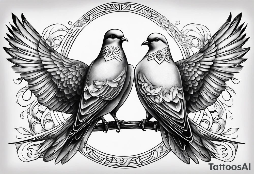 2 doves compas sun tattoo idea