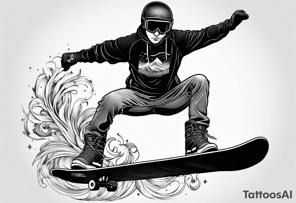 i want a tattoo that encapsulates snowboarding in a fine line american tattoo style tattoo idea