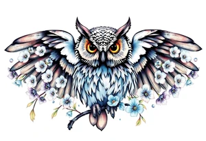 An owl outlined by forget me nots tattoo idea