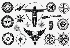 skydiving, shooting guns, compass, adventure tattoo idea