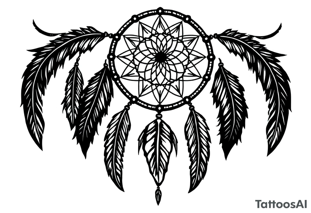 dreamcatcher, with feathers, authentic tattoo idea
