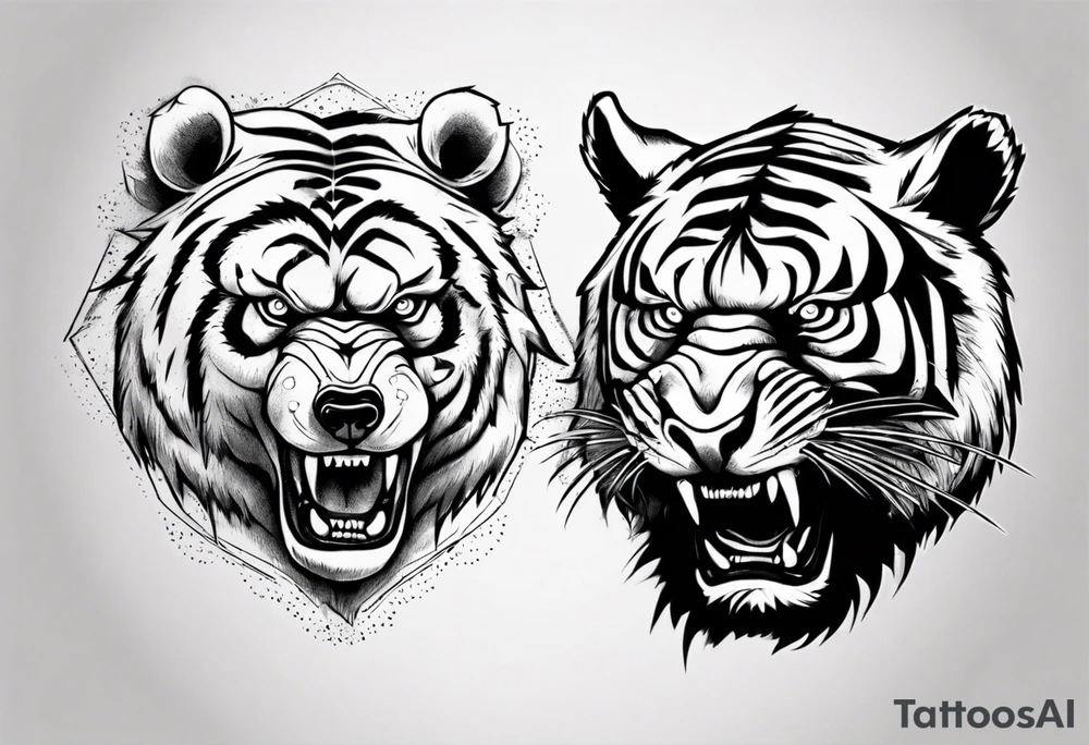 bear and tiger, fighting tattoo idea