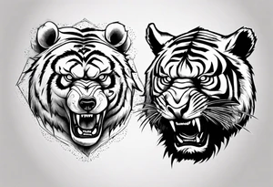 bear and tiger, fighting tattoo idea