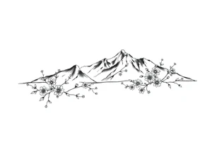 An elongated mountain range with vines and flowers mixed in tattoo idea