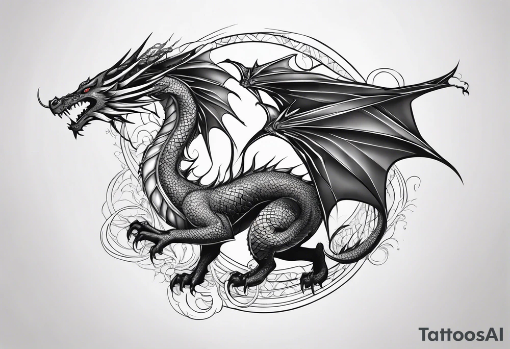 Dragon flying  tattoo in back tattoo idea