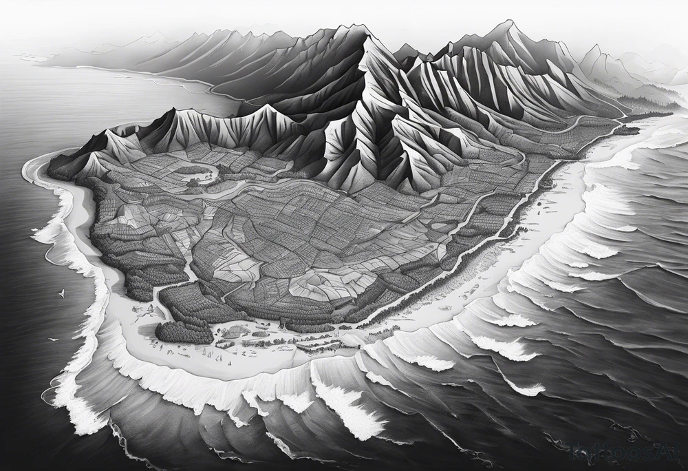 Hawaiian island 3D map tattoo idea