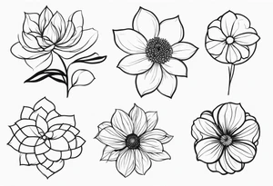 “Produce a series of minimalist flower tattoos, each representing different blooms with a focus on simplicity and beauty.” tattoo idea