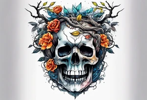 Skulls buried beneath tree of life tattoo idea