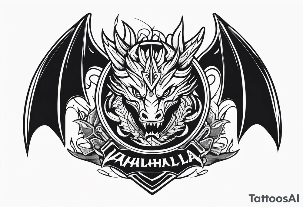 Valhalla sword shield dragon axe tattoo idea