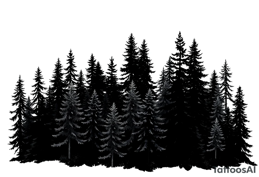 Coniferouse forest silhouette with black and gray trees tattoo idea Coniferouse forest silhouette with black and gray trees tattoo idea