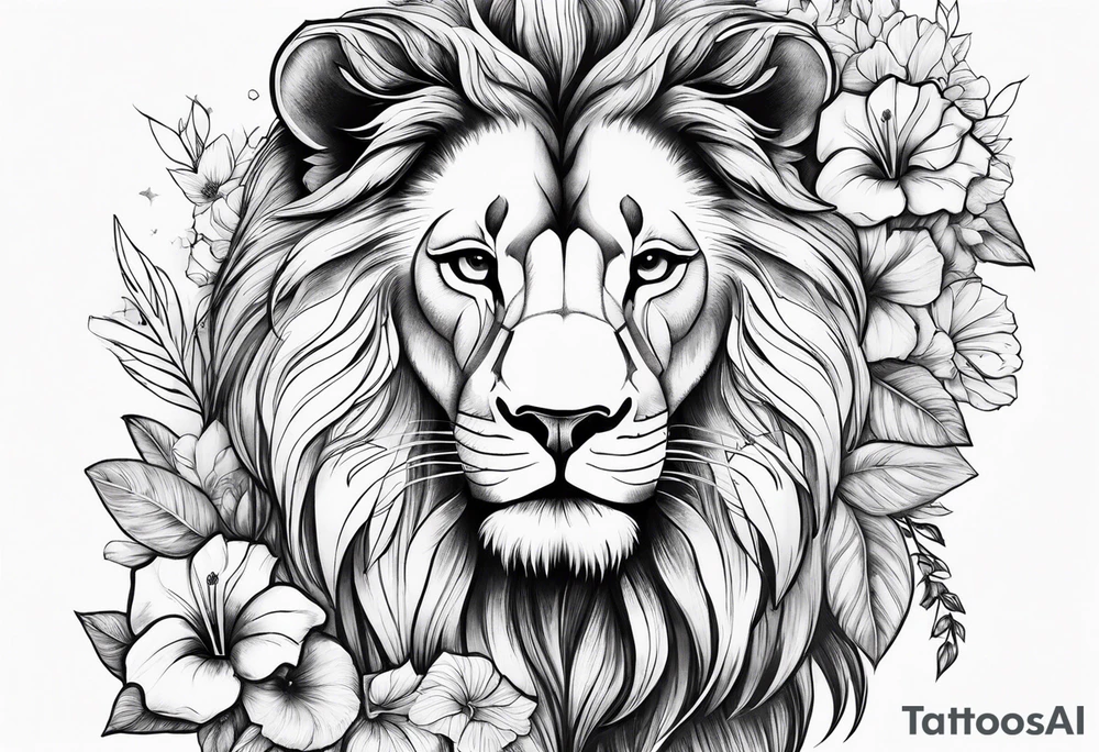 Women lion with hibiscus flowers something inspirational and meaning for the forearm tattoo idea