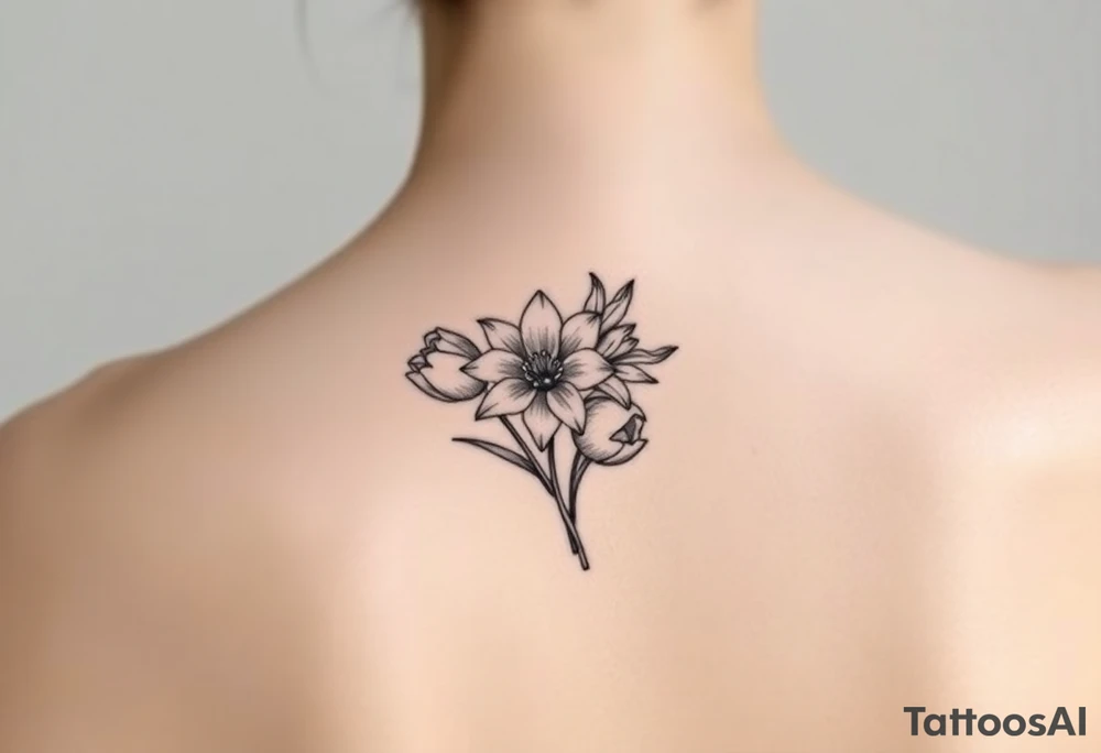 tulips, lily and daffodil clustered together tattoo idea tulips, lily and daffodil clustered together tattoo idea