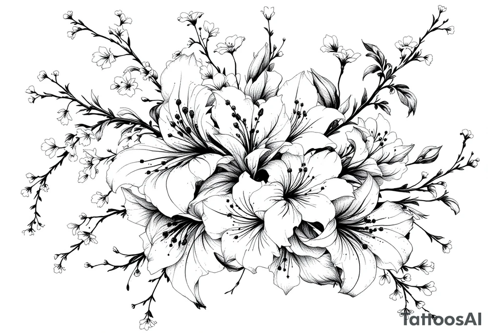 Spider Lilies and Cherry Blossoms blended and wrapped around the arm tattoo idea