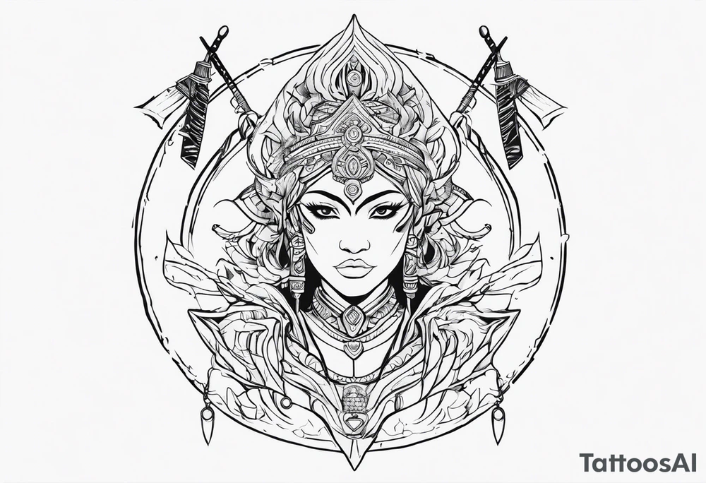 kaali with multiple arms with weapons tattoo idea