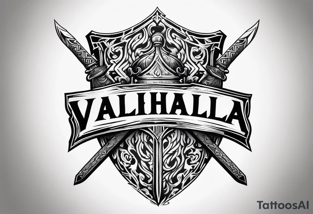 Valhalla on  fire shield sword tattoo idea