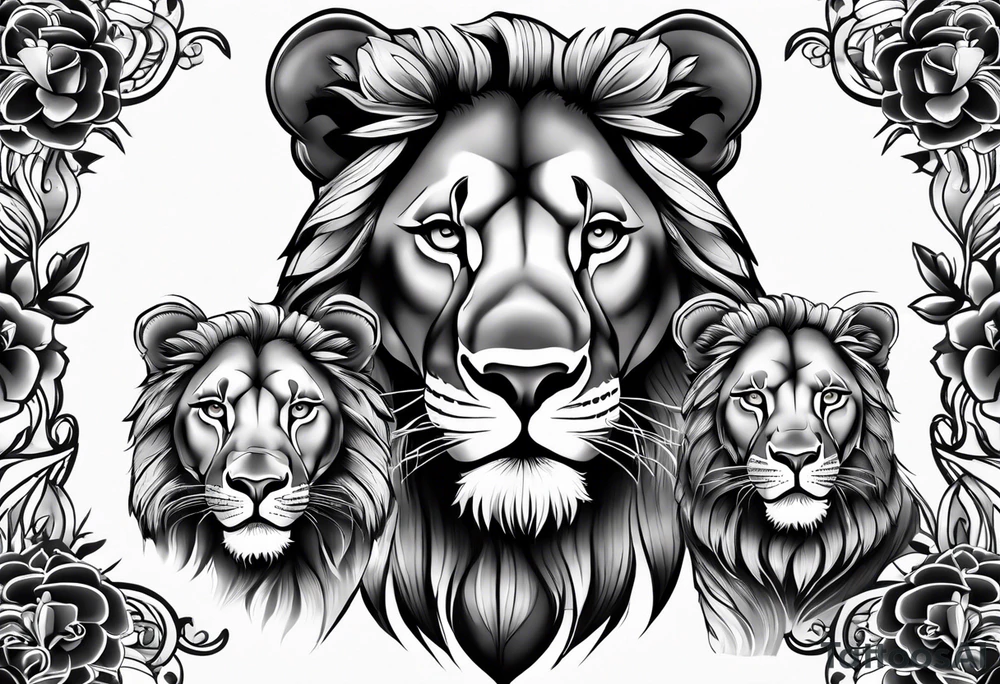 lioness and two poppy lion cubs tattoo idea