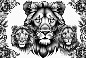 lioness and two poppy lion cubs tattoo idea