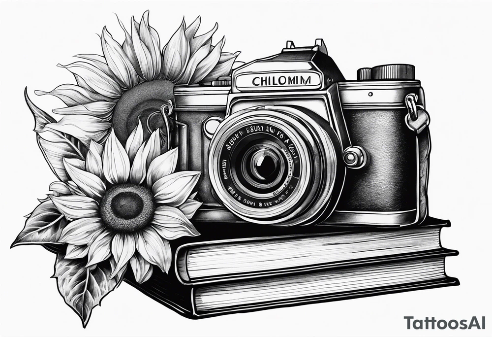 sunflower, book, camera, fish tattoo idea