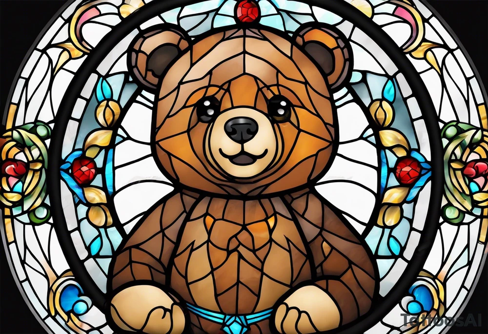 Teddy bear stained glass tattoo idea