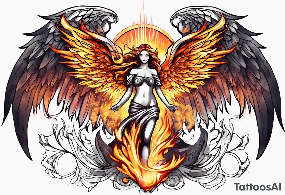 An angel on fire tattoo idea