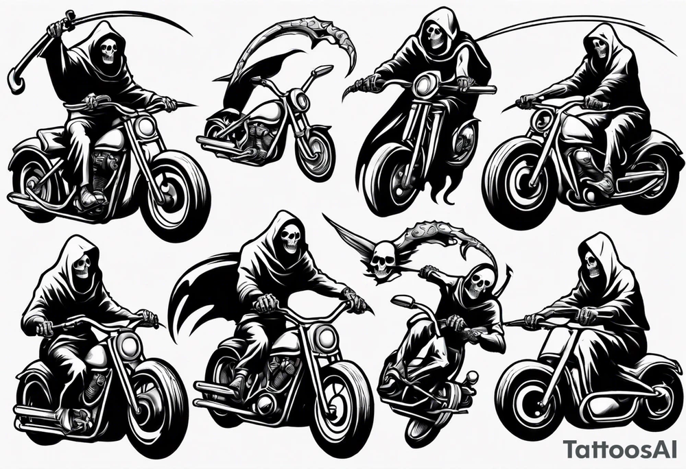 Death reaper riding motorcycle tattoo idea