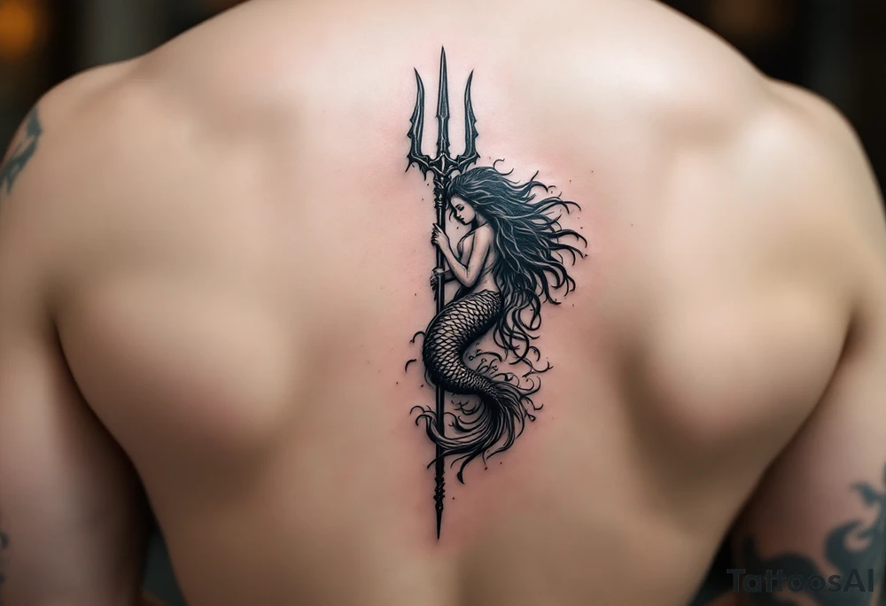 trident with mermaid tattoo idea