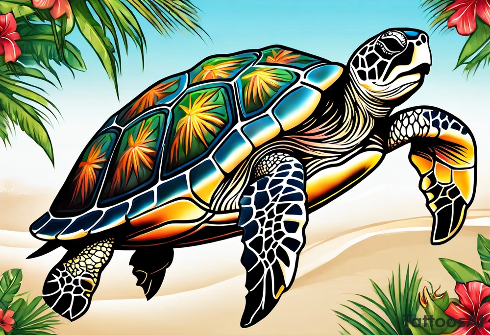 Sea turtle Beach tropical palm tres tattoo idea