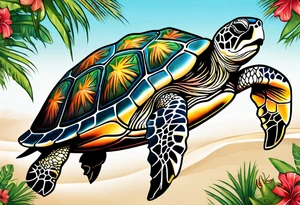 Sea turtle Beach tropical palm tres tattoo idea