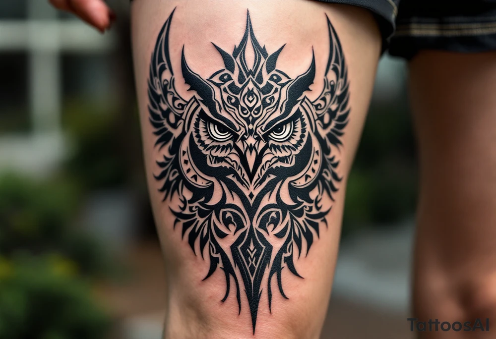 and owl associated with a bull and has Dayak heritage and planetary aspect of Venus tattoo idea