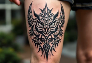 and owl associated with a bull and has Dayak heritage and planetary aspect of Venus tattoo idea