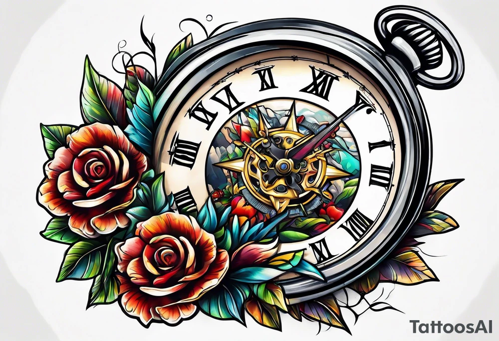 Stopwatch hanging from sword tattoo idea