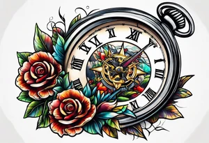 Stopwatch hanging from sword tattoo idea