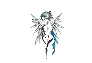 A minimalist tattoo that represents a shattered and betrayed gemini woman who fought hard throughout this year. With colors blue and black. Make it unique and rare. Without leaves and stem. tattoo idea