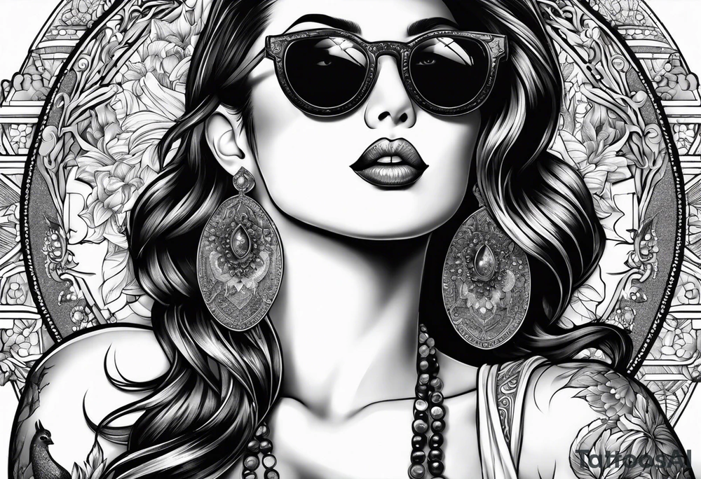 woman with big titts and a capricorn with sunglasses tattoo idea