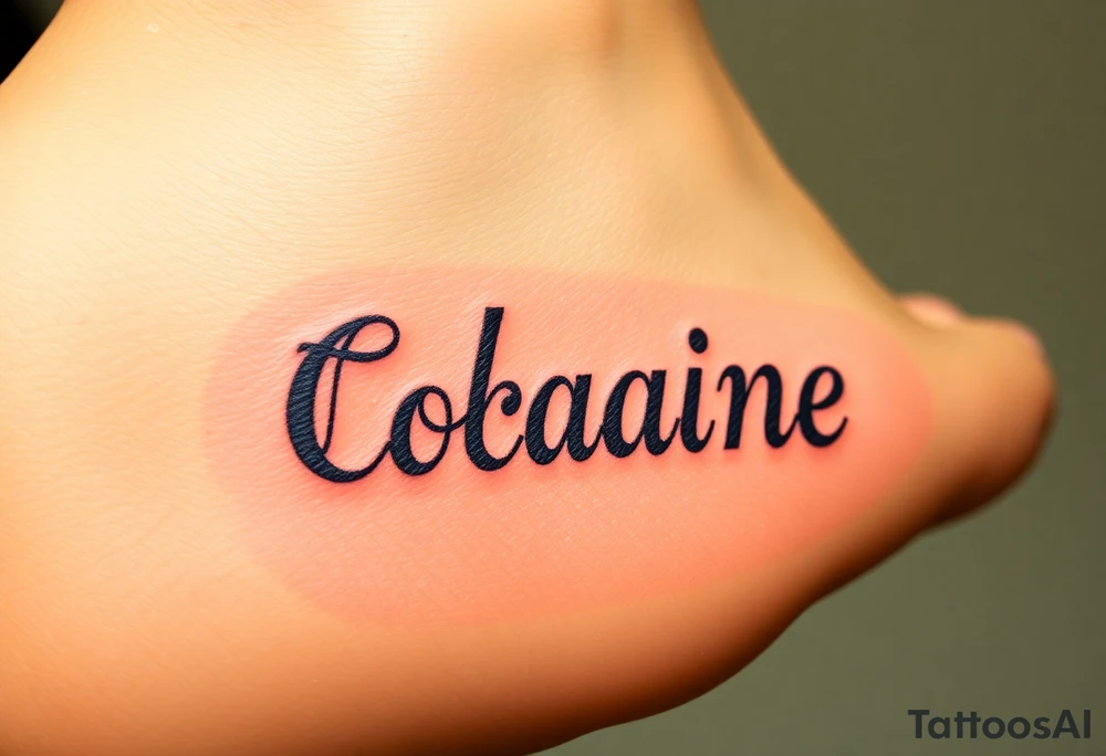 The word cocaine tattooed on foot tattoo idea