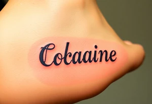 The word cocaine tattooed on foot tattoo idea