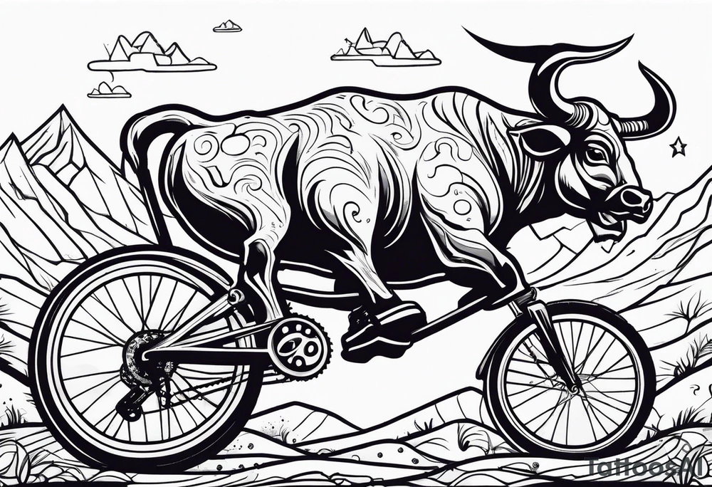mountain, bike, bull tattoo idea