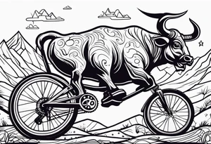 mountain, bike, bull tattoo idea