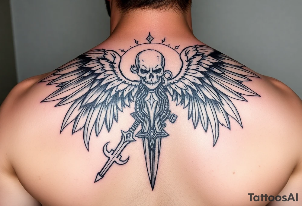 epic warrior/ archangel tattoo protecting family from evil tattoo idea