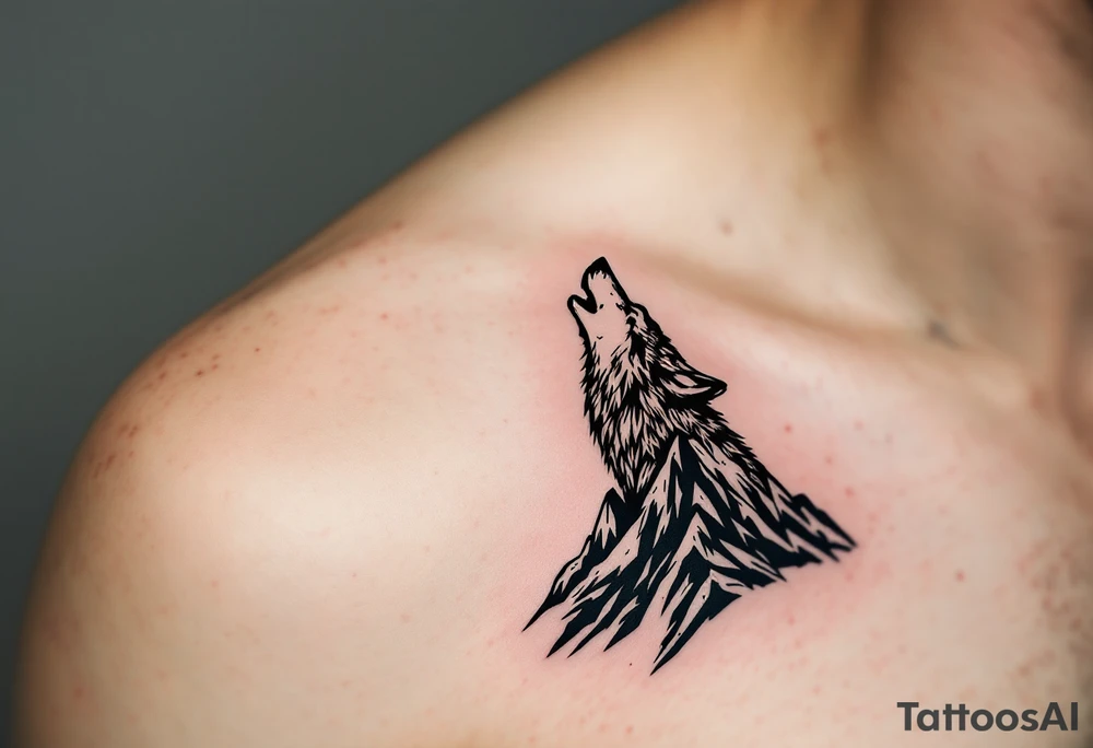 wolf on mountain howling at moon tattoo idea