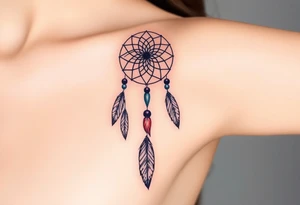 native dreamcatcher with flowing feathers and sacred beads tattoo idea