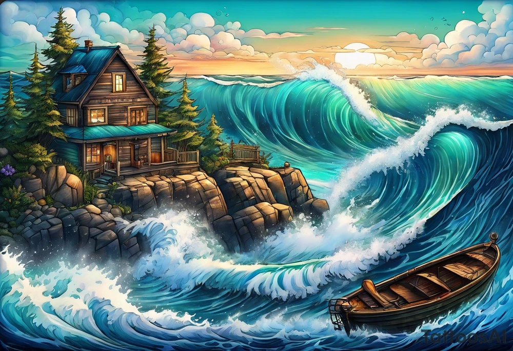 an half sleeve for my lower left leg that is completely rough ocean water tattoo idea